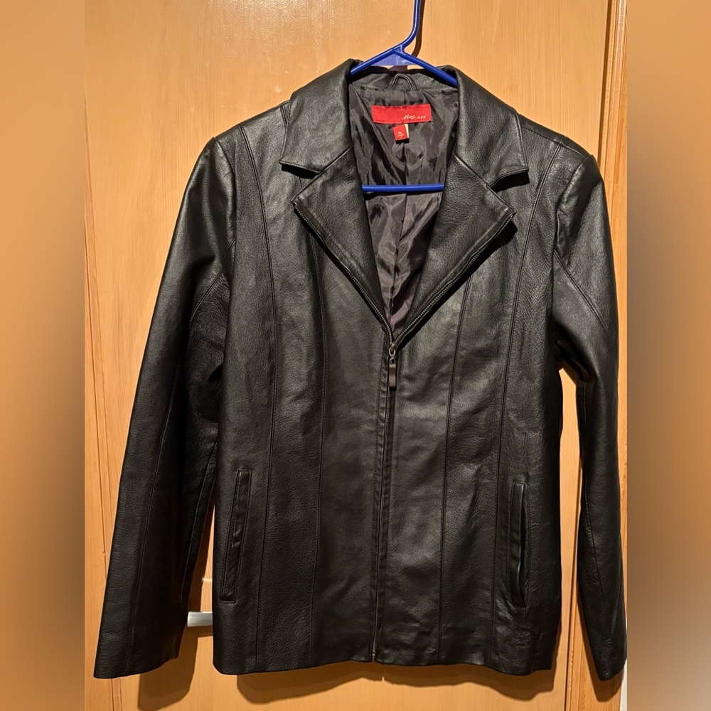 Vintage Max USA Womens Black Leather Jacket Sz XL Lined Long Sleeve Front Zip